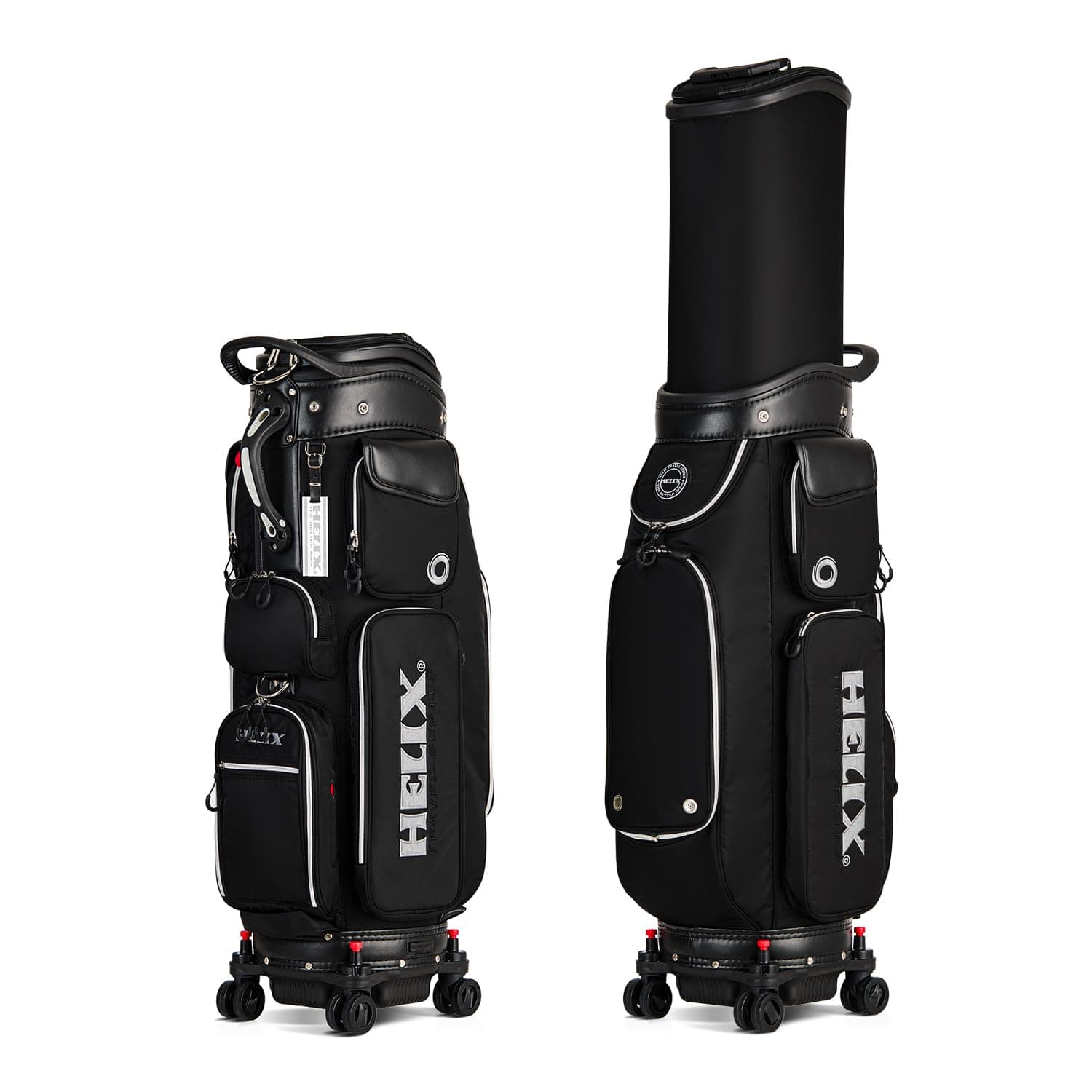 HELIX Golf Cart Bag con ruedas bloqueables y cubierta retráctil, 9 bolsillos (Negra) H95097