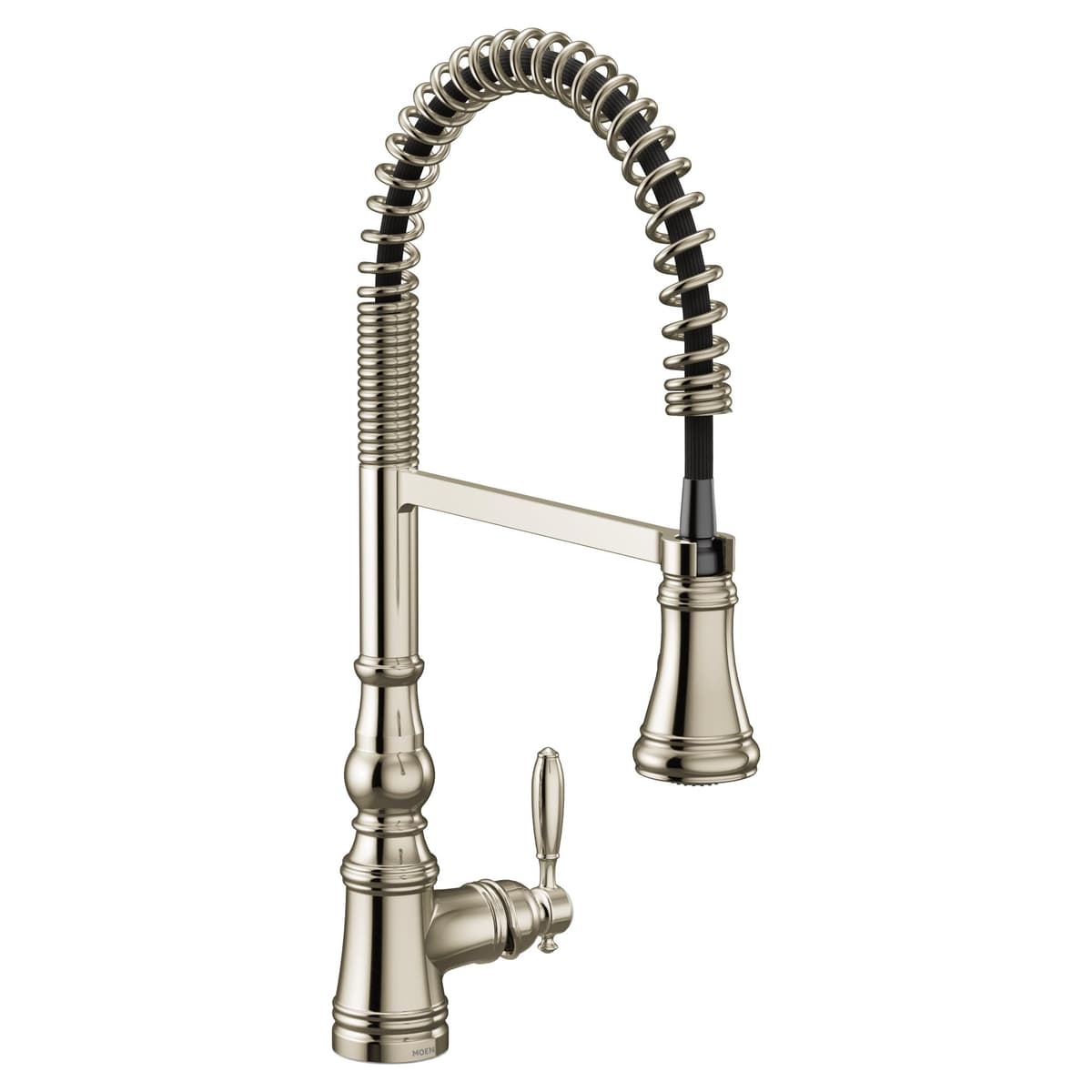 Moen Weymouth Grifo de cocina con rociador pulldown y Power Boost, acabado Níquel Pulido, estilo tradicional S73104NL