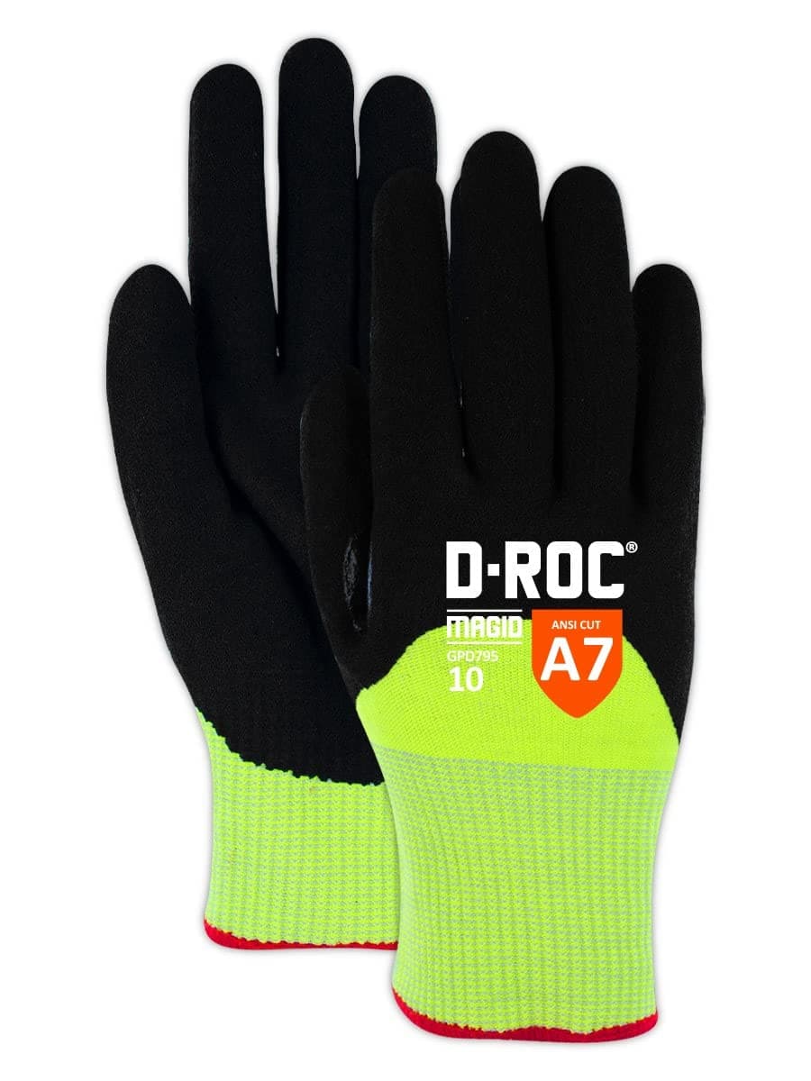 MAGID D-ROC ANSI A7 Hyperon 13-Gauge Sandy Nitrile Coated Work Gloves, 72 PR, Size 8/Medium GPD7958-72
