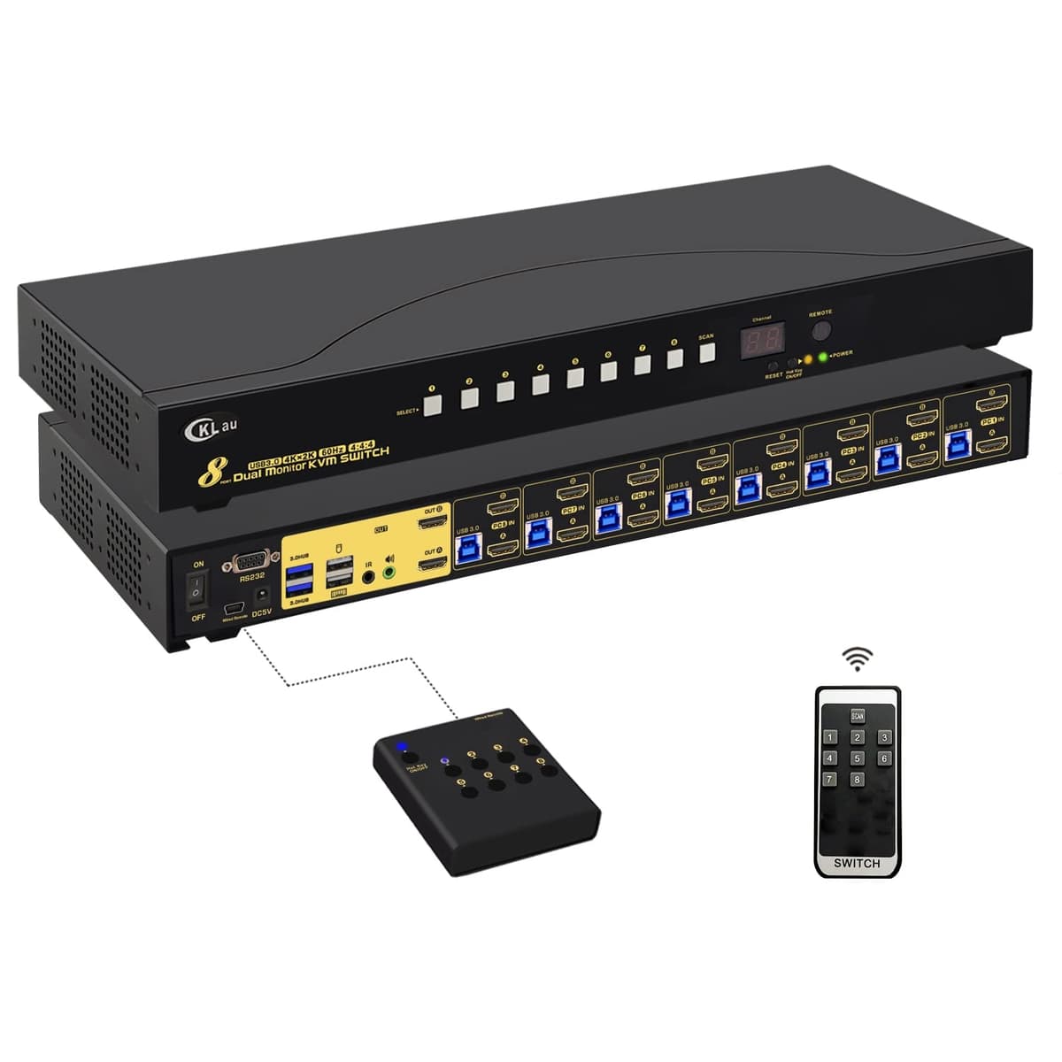 CKLau KVM HDMI 8 puertos Rack Mount USB 3.0 Dual Monitor 4K60Hz con audio y hubs USB 3.0 KVM Switch