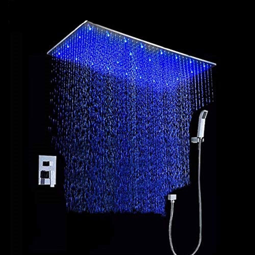Cascada Luxury Bathroom Shower Set Rainfall LED 12"x24" Matt Black CSLED6106-1224