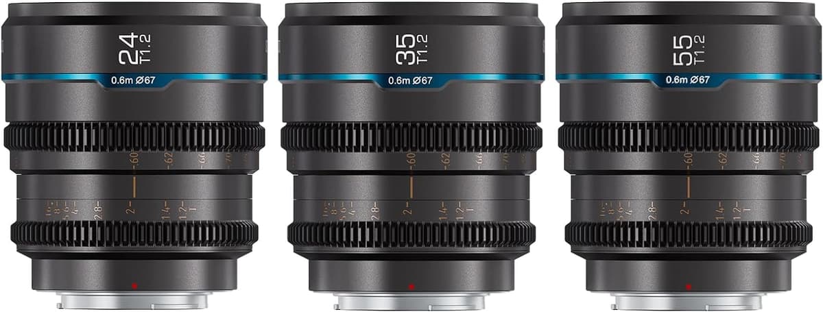 SIRUI Night Walker S35 Cine Lens Set 24/35/55mm T1.2 L Mount (Metal Gray) MS-3SLG
