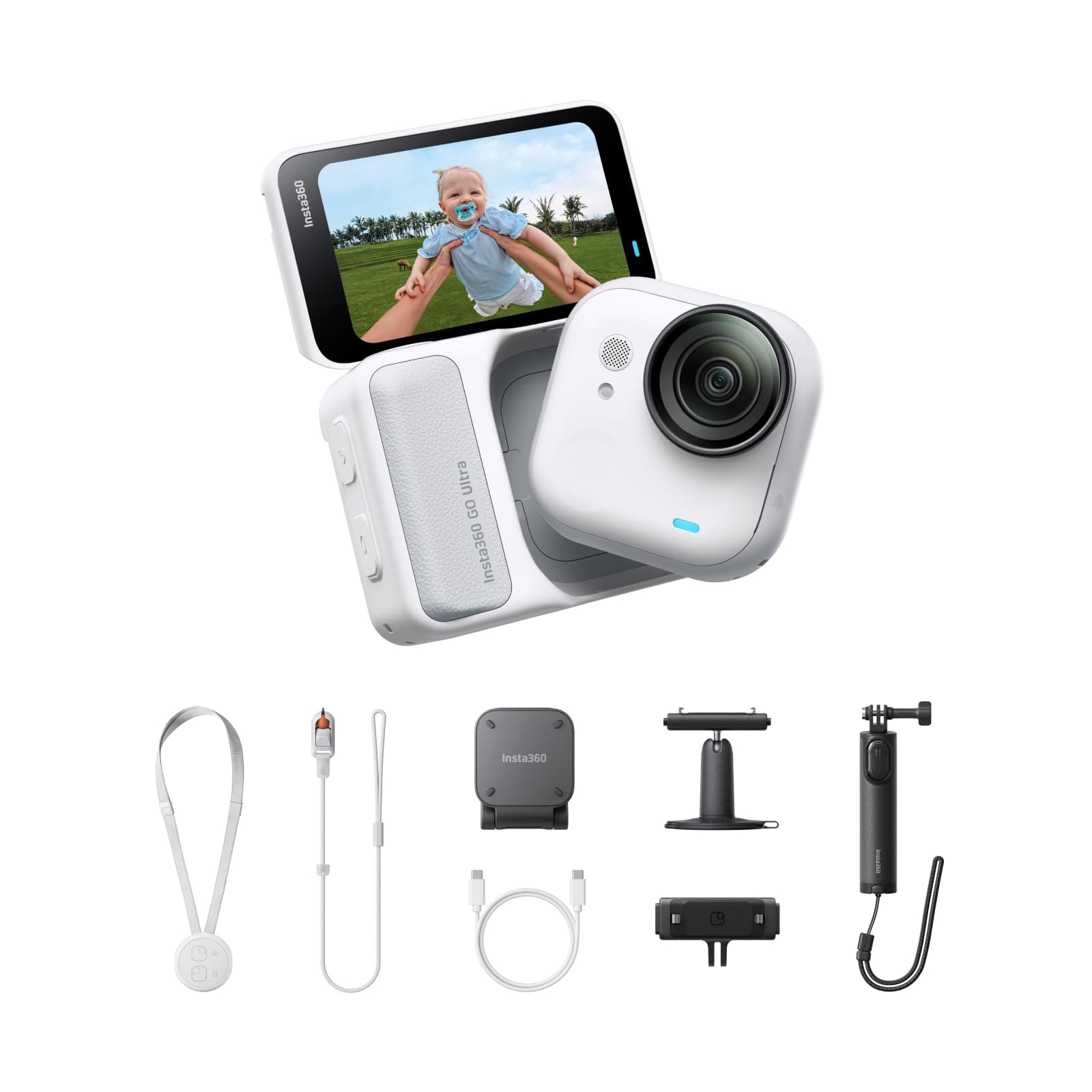 Insta360 Creator Bundle Arctic White - Cámara manos libres ultracompacta 4K con estabilización FlowState CINSABEA-C-W