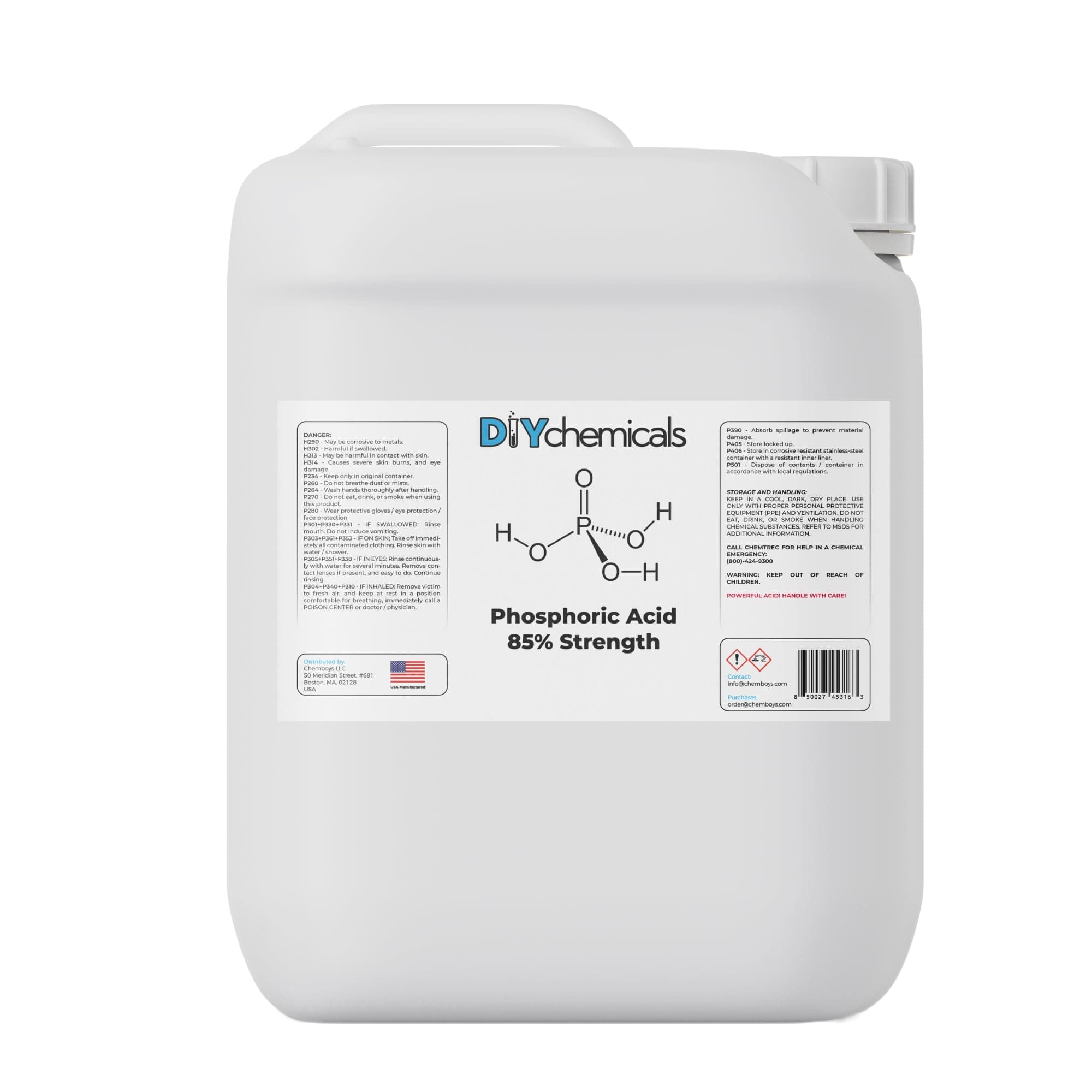 Chemboys DIYChemicals - Ácido fosfórico 85% - Removedor de óxido, removedor de manchas de madera, control de pH - 15 galones (fabricado en USA) PHOA-85-15GL