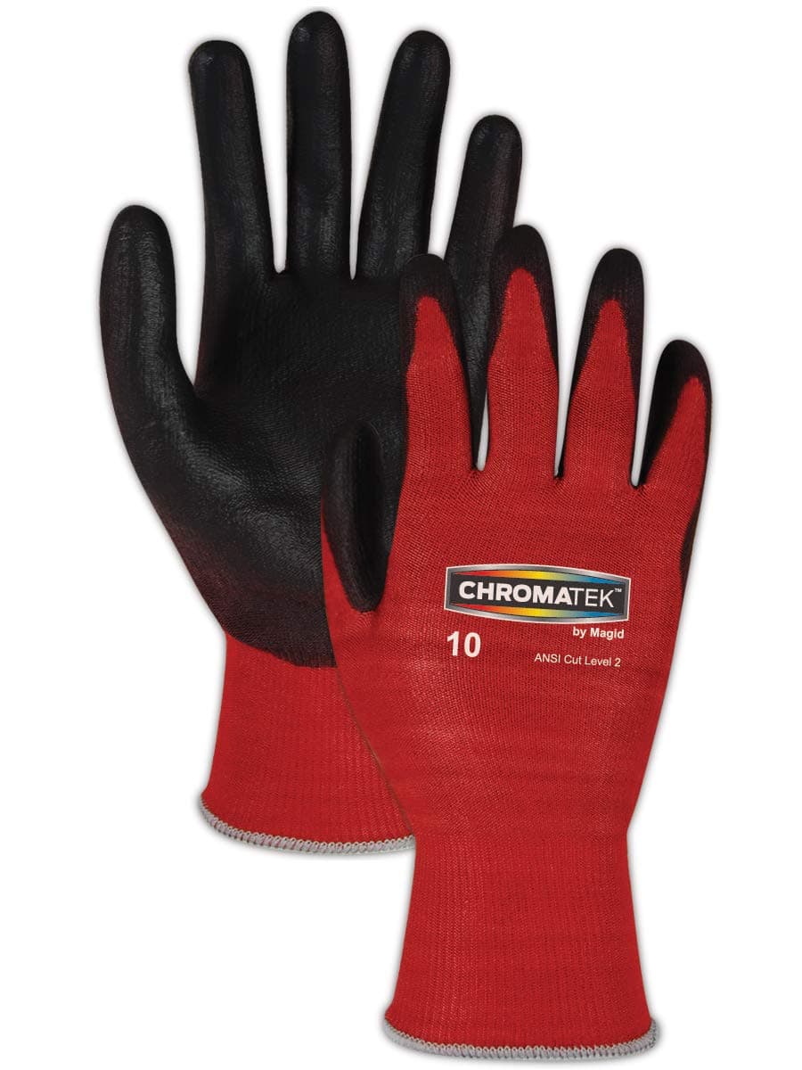 MAGID ChromaTek CT500 Hyperon Blend PU Palm Coated Work Gloves, 144 pares, ANSI A2 CT500RD10-144