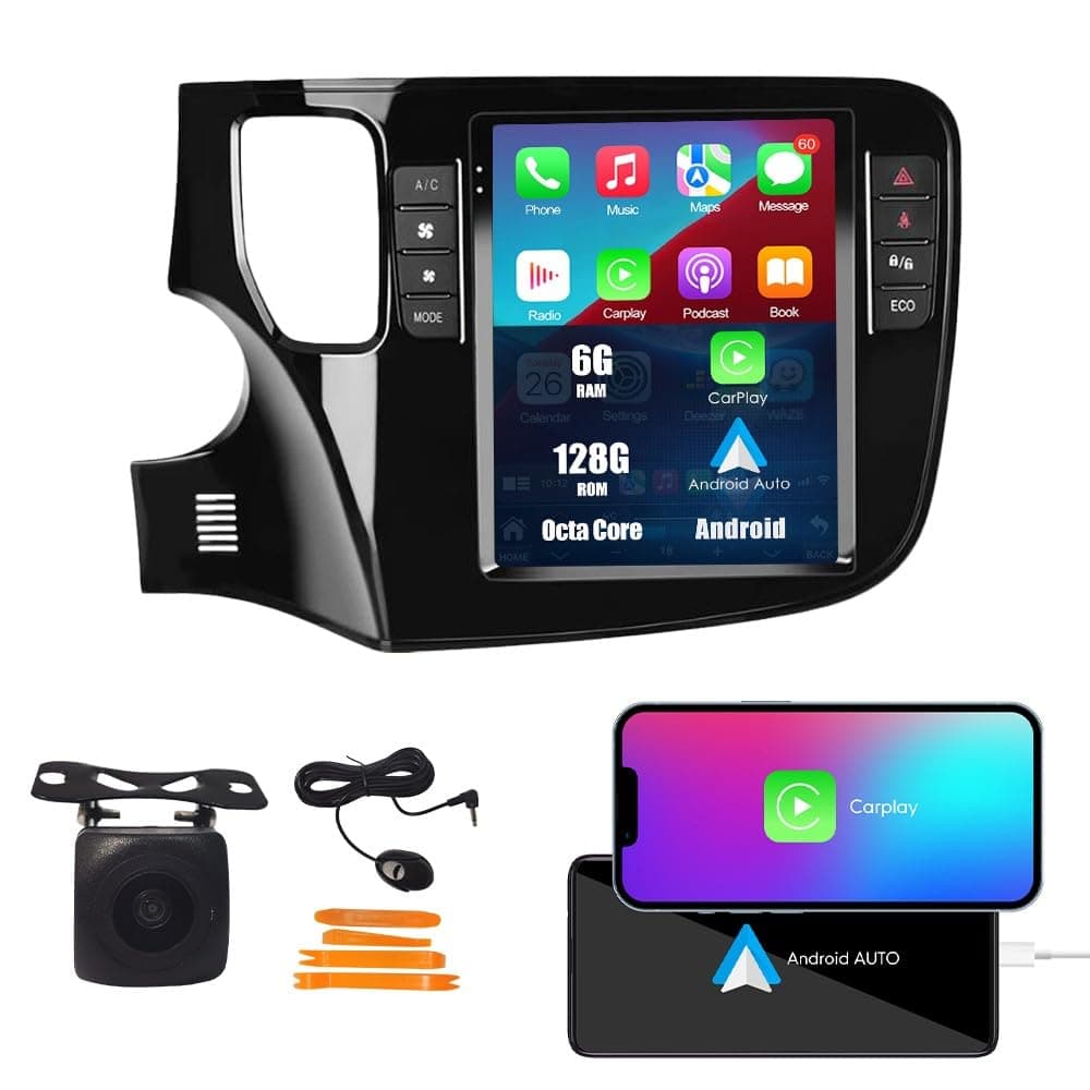 KUNFINE Estéreo Tesla Style 9.7" CarPlay Android Auto para Mitsubishi Outlander 2013-2021 6G+128G KF-V3421B