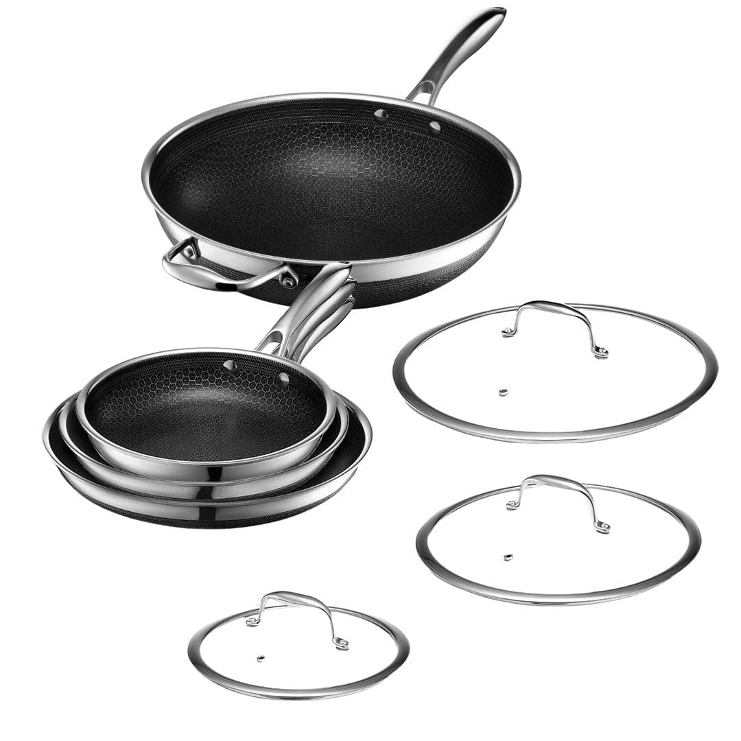 HexClad Juego de sartenes híbrido 7 piezas: 8, 10 y 12" más wok 12", compatibles con inducción CWPN07-ST