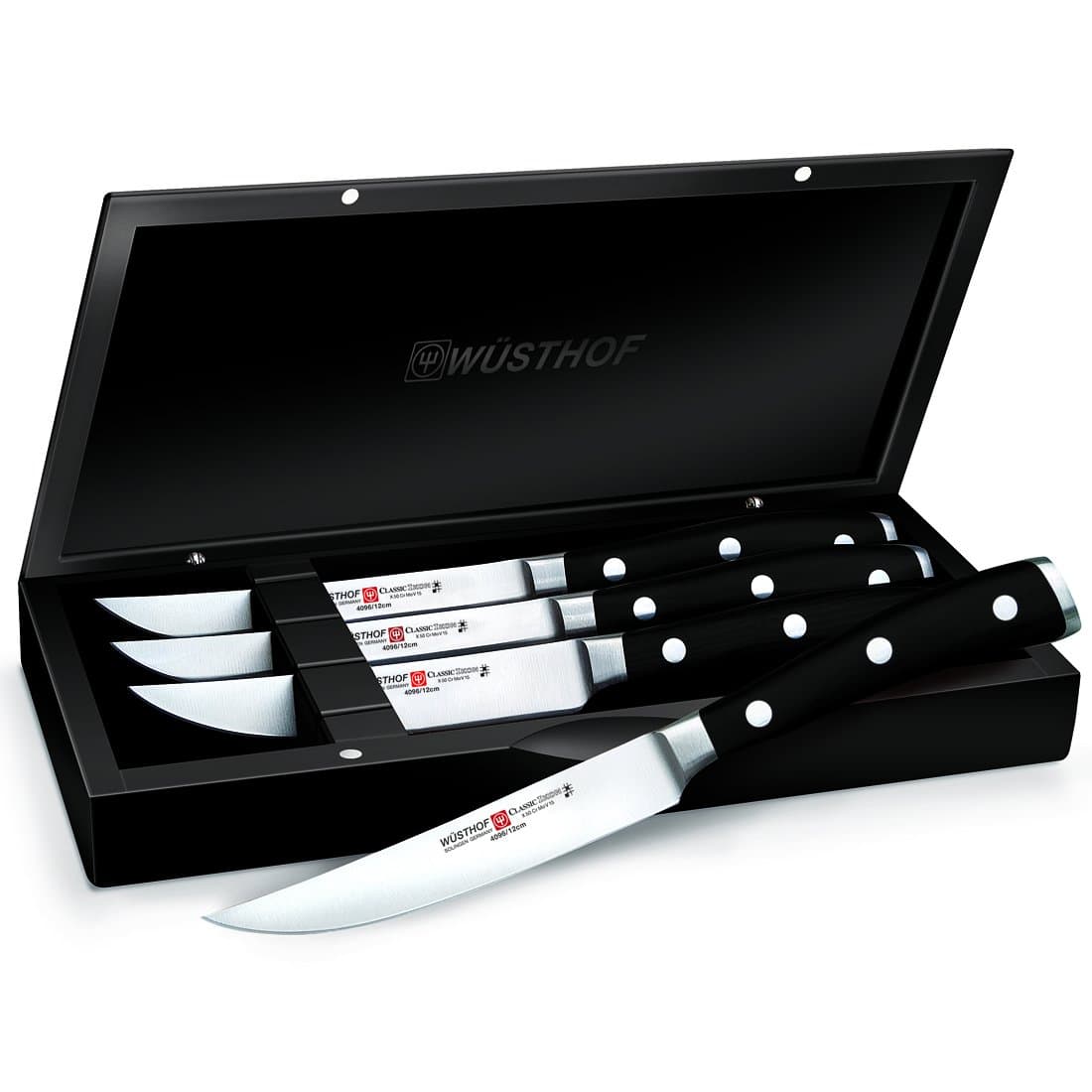 WÜSTHOF Classic IKON Juego de 4 Cuchillos de Carne de Acero Carbono con Estuche 9716-5