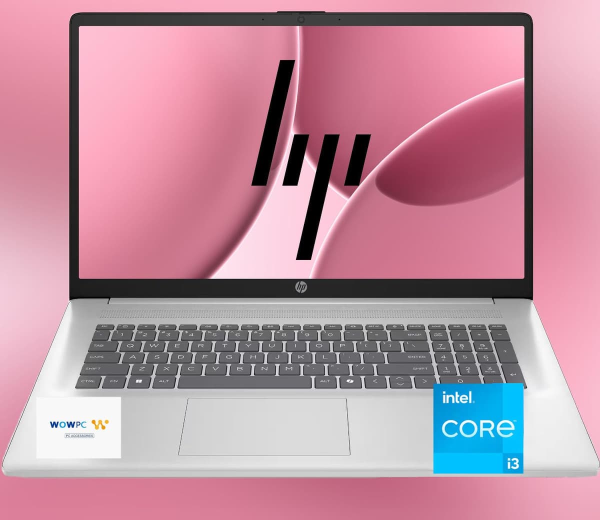Laptop HP 17, Pantalla HD+ de 17.3", Intel Core i3 de 13ª generación, 32GB RAM, 2.5TB de almacenamiento (2TB SSD PCIe + 512GB disco portátil), Windows 11 Pro, Audio HD, Revestimiento antirreflejo, Cámara HD, WiFi 6, con paquete WOWPC