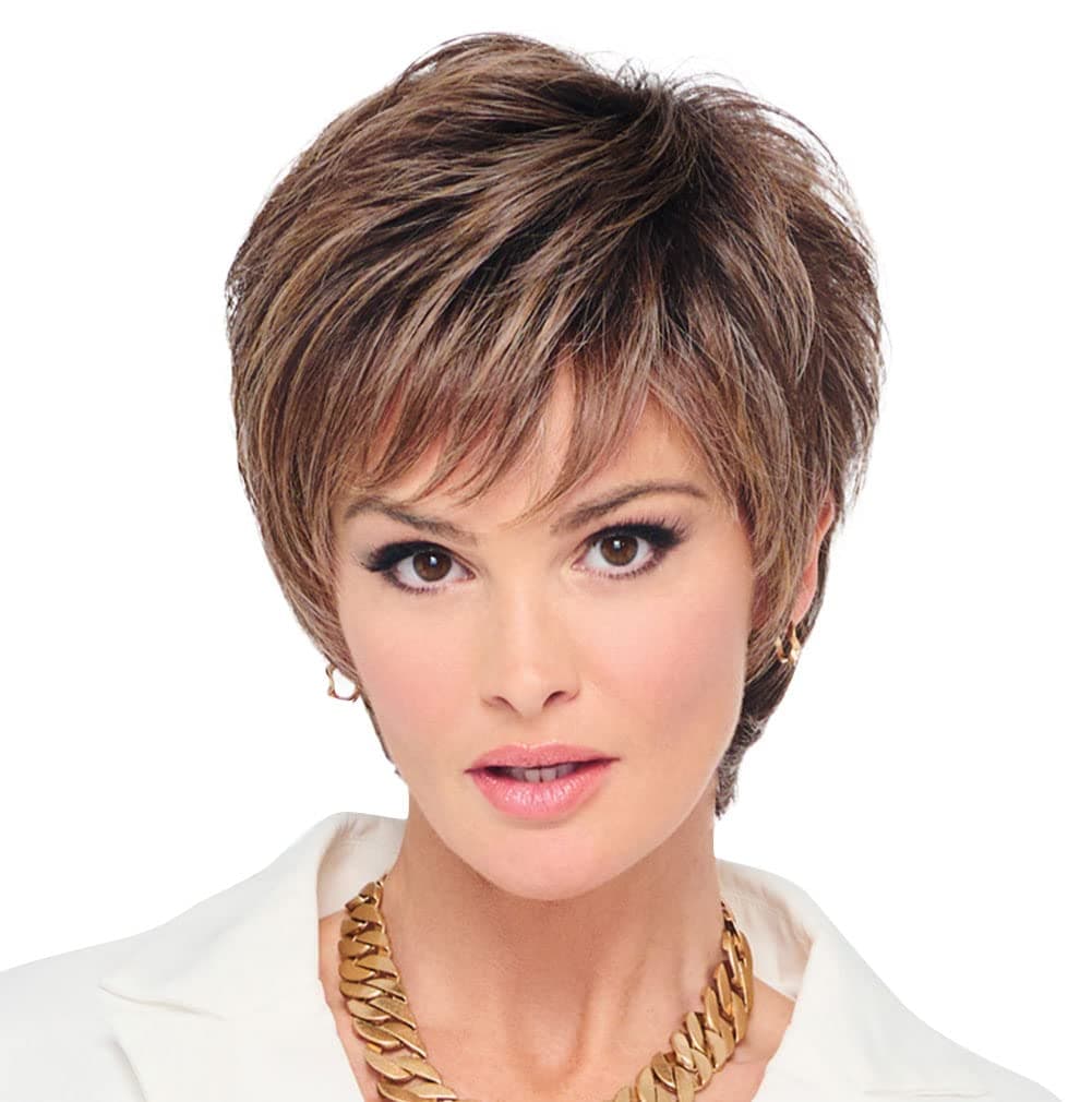 Hair u wear Raquel Welch Fierce And Focused peluca corta Bob anudada a mano, RL12/22SS Cappuccino, casquete talla estándar
