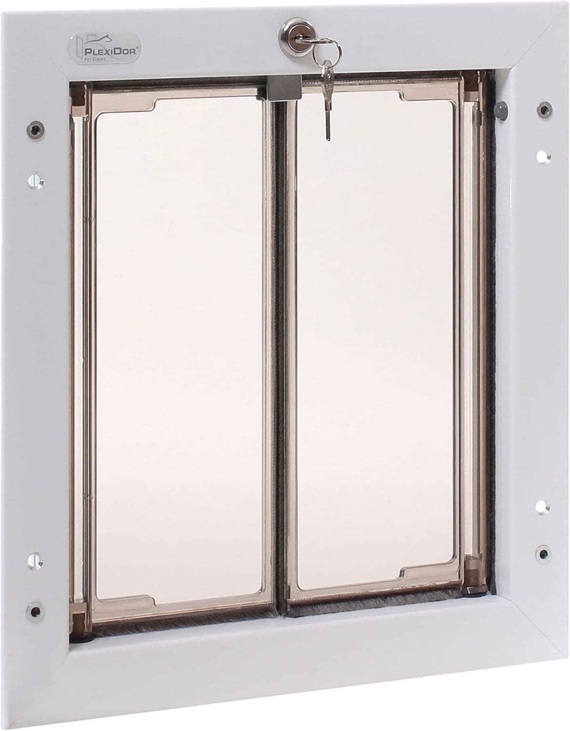 PlexiDor Performance Pet Doors para Perros y Gatos - Puerta de Montaje en Puerta con Cerradura y Llave - Blanco, Tamaños Medianos PD DOOR MD WH