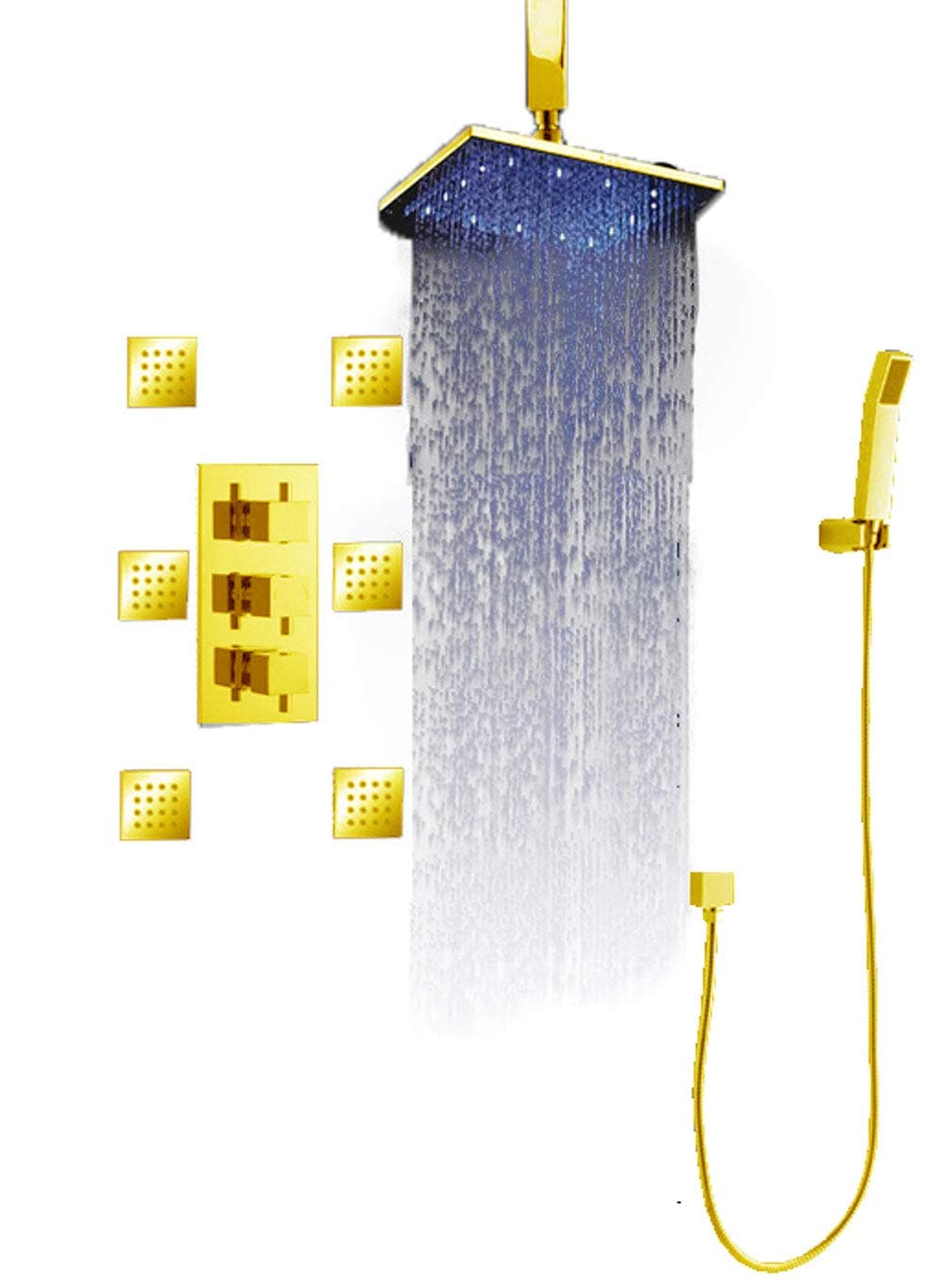 Set de ducha Cascada con regadera LED 10" (montaje en techo, dorado) CSLED0522C-XXXX
