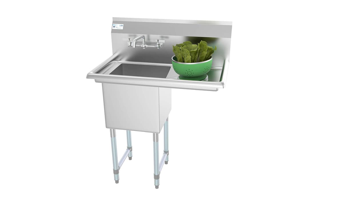 KoolMore Fregadero comercial de acero inoxidable 1 compartimiento con escurridor derecho y grifo SA151512-15R3FA