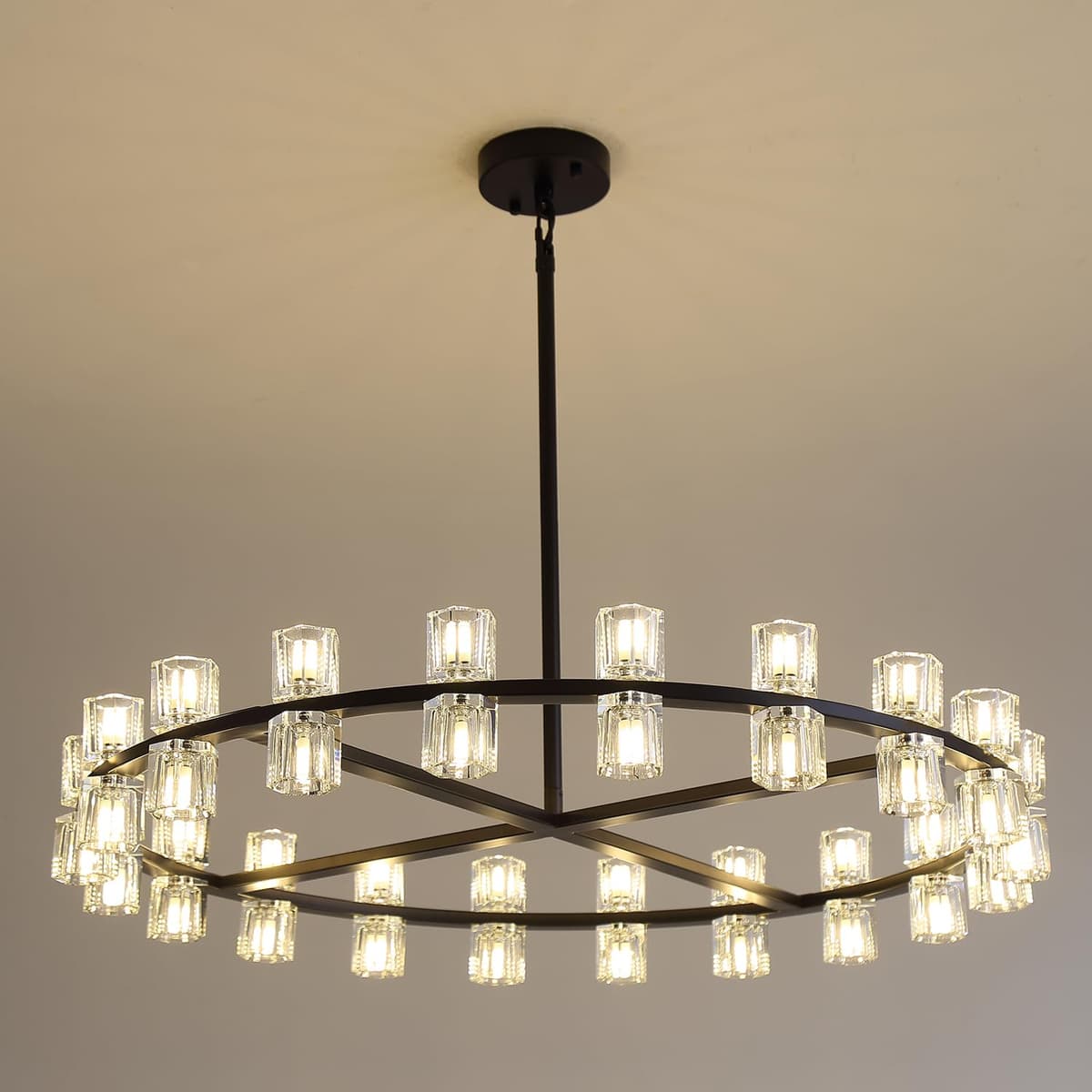 Shial Lighting Araña colgante estilo wagon wheel 40" negra, 40 luces, diseño rústico para comedor y entrada PZH9605-100H-Bulb