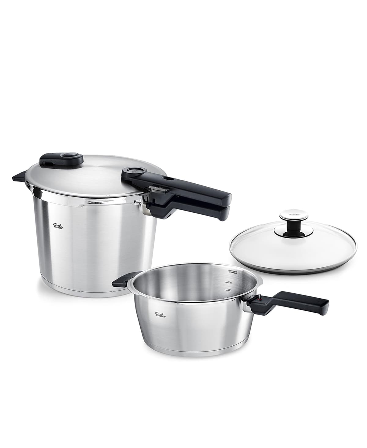 Set Fissler Vitaquick Premium de 3 Piezas, Ollas a Presión de 3.7 y 6.3 Quart con Tapa de Vidrio