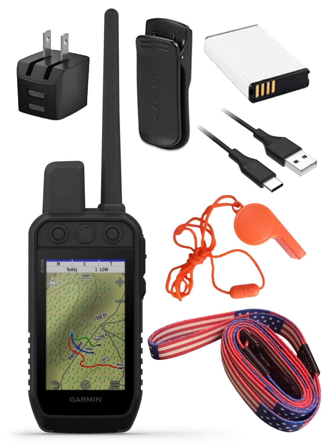 Wearable4U Garmin Alpha 300 Handheld - Rastreo y entrenamiento avanzado para perros, pantalla táctil con silbato y correa 010-02807-50