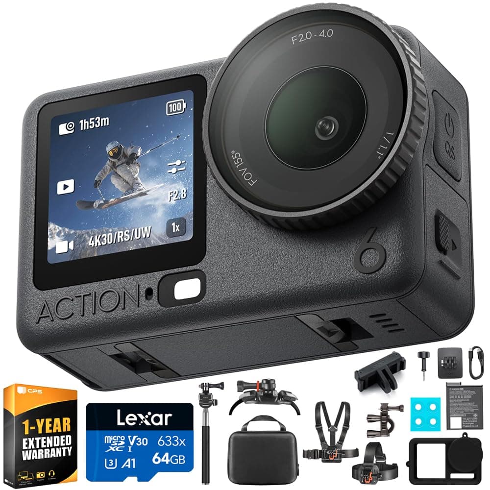 DJI Osmo Action 6 Cámara de Acción Combo Estándar CP.OS.00000505.02 Paquete con Tarjeta de Memoria Lexar 64GB, Kit Exterior Deco Essentials, Funda Protectora de Silicona y Protección Mejorada CPS 1 AÑO E1DJIOSMOACT6SC