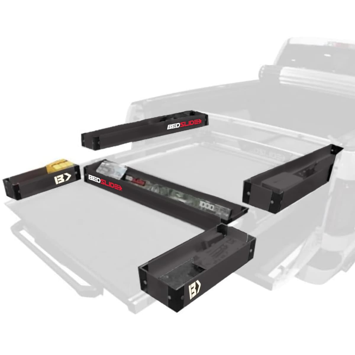 Bedslide Bedbin Kit completo 5 piezas para organizador de caja de pickup, negro BSA-BKB