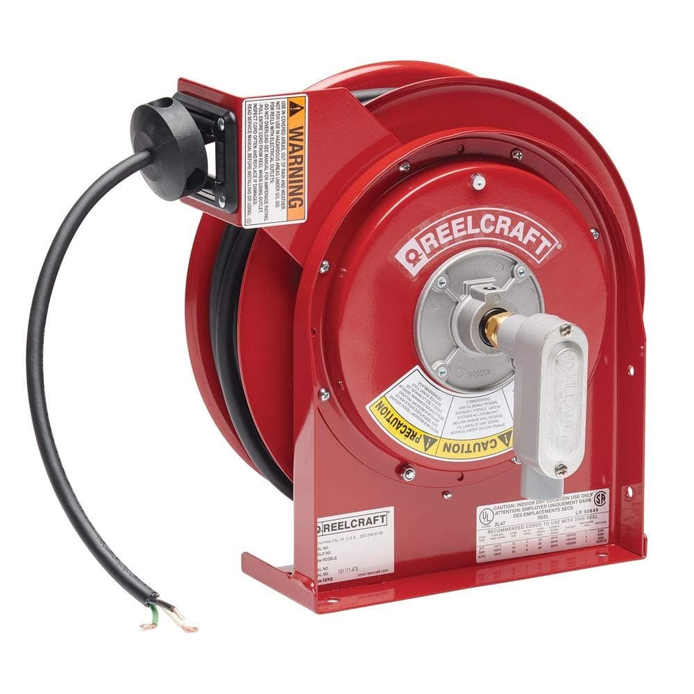 Reelcraft L 4545 123 Carrete de Cable Extra Resistente, 12 AWG/3 Conductores x 45', 16 A, Terminales Volantes, Rojo L 4545 123 X
