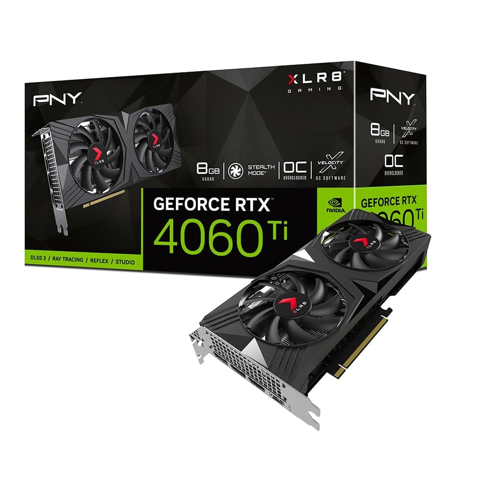 PNY GeForce RTX 4060 Ti 8GB Verto OC Tarjeta Gráfica de Doble Ventilador DLSS 3 (128 bits, PCIe 4.0, GDDR6, HDMI/DisplayPort, Compatible con 4K, 2 Ranuras) VCG4060T8DFXPB1-O
