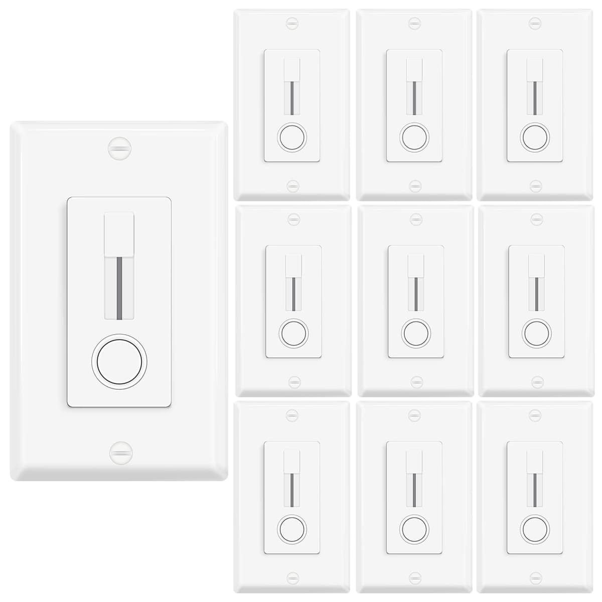 KRYNTO Pack de 10 Interruptores Dimmer LED y Driver 2 en 1 - 120V CA a 12V CC 60W Dimmer de Deslizamiento Bipolar (Se Necesita Neutro, Certificado ETL) para Tiras LED solamente, Blanco KYT-KG-KD-DC12V-10PK