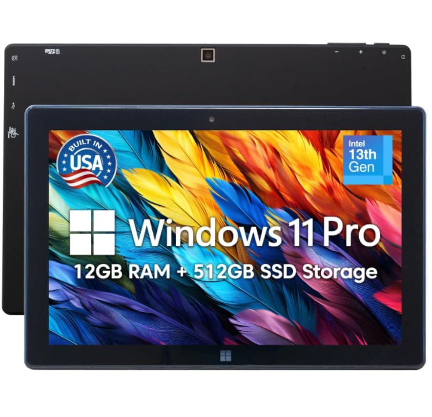 Fusion5 Tablet PC de 10.1” con Windows 11 Professional FWIN232 PRO N5, Fabricada en EE. UU., 12GB RAM, 512GB SSD, Intel 13ª Gen, Pantalla Full HD, USB-C, HDMI - Garantía completa de 2 años con cobertura por daños accidentales