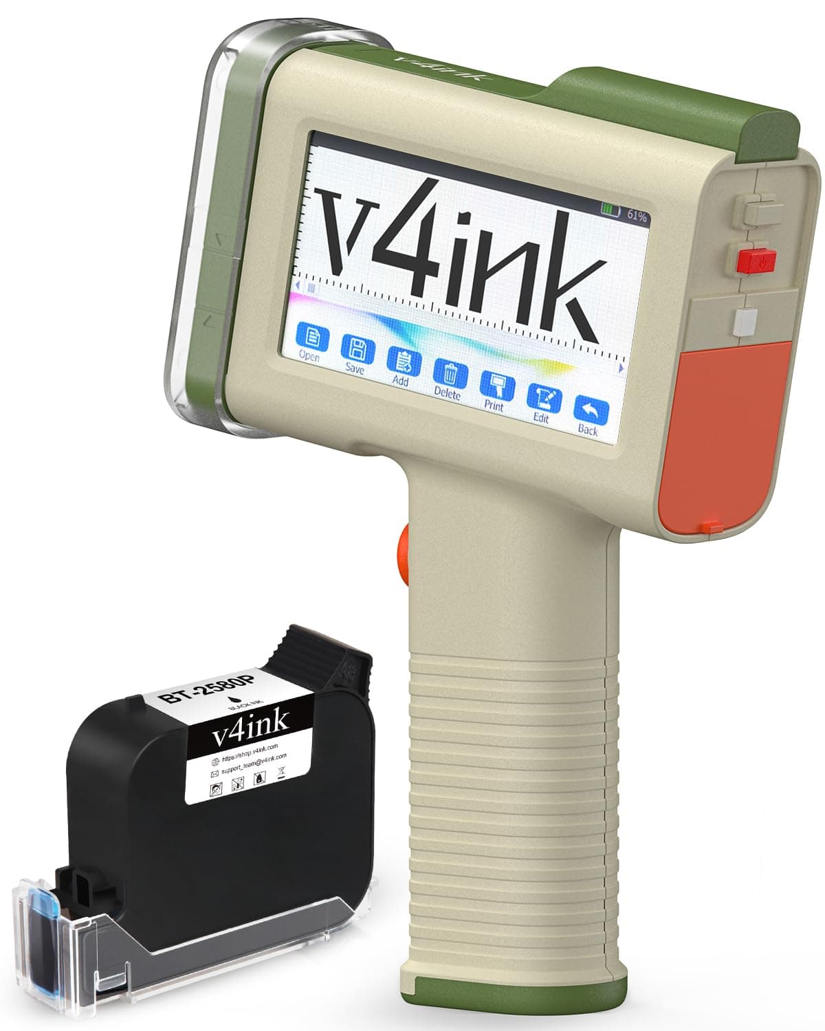 Impresora de Mano v4ink BT-HH6105B2 Beige Impresora de Inyección de Tinta Portátil Imprime Código QR Código de Barras Fecha Logo Número de Lote en Vidrio Bolsa Plástico Tubería con Tinta Impermeable de Secado Rápido V4BT-B2