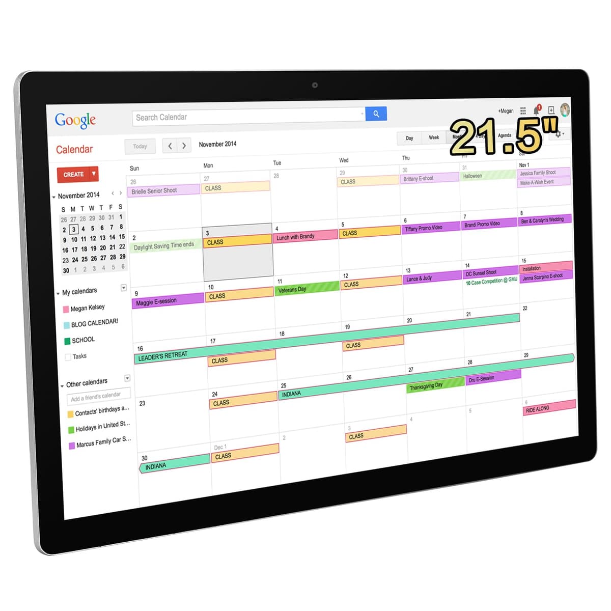 TouchWo TD215A Calendario digital táctil 21.5" con parlantes y cámara, montaje en pared y soporte de escritorio JD001