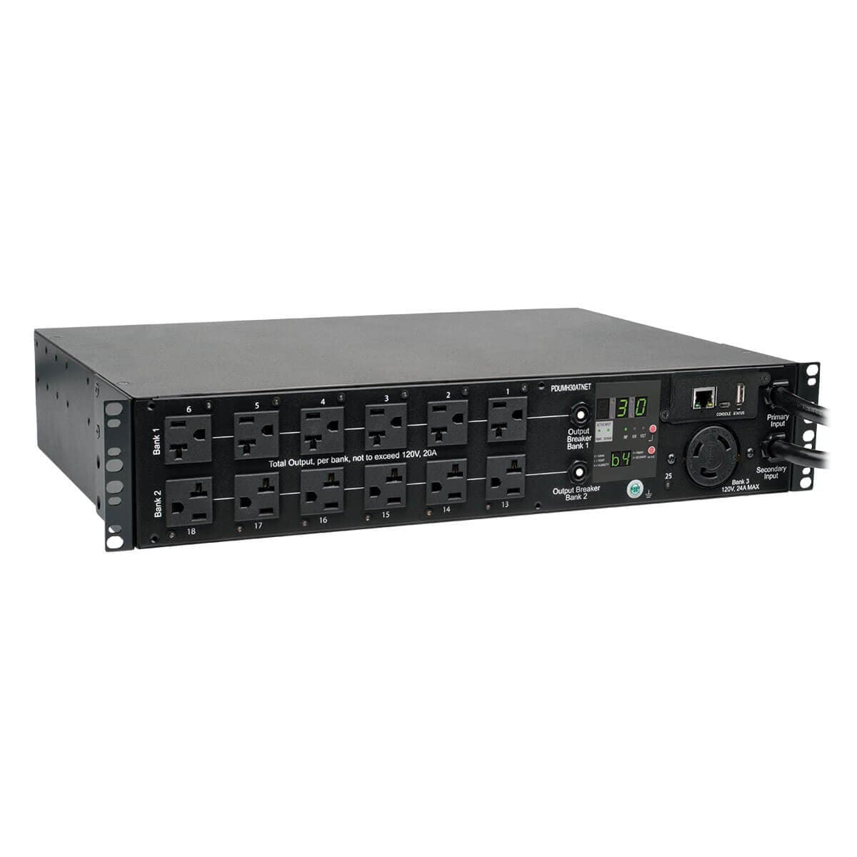 Tripp Lite PDUMH30ATNET PDU Switched/ATS 2.9kW, 25 salidas, 2 entradas L5-30P, 2U, Negro