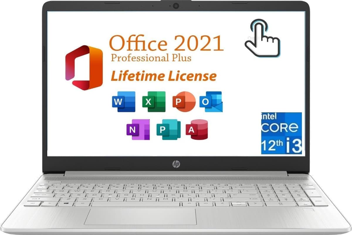 Portátil Empresarial HP - Pantalla Táctil 15.6", Intel Core i3-1215U, 16GB RAM, 512GB SSD, Intel UHD Graphics, Wi-Fi, Bluetooth, Larga Duración de Batería, Windows 11 Pro, Licencia de Office 2021 de por Vida y Mouse HP Laptop