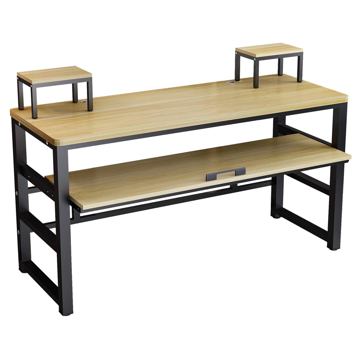Zreephy Music Studio Recording Desk con bandeja para teclado (Light Walnut + marco negro, 63 pulgadas) MRD001