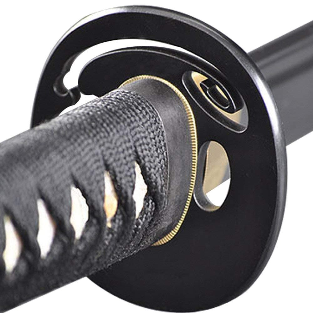 HMS Espada hecha a mano - Acero 1080/1095 totalmente forjada y templada a mano, Katana samurái práctica, templada en arcilla, virola completa, afilada, saya de madera (Nube de humo) 305