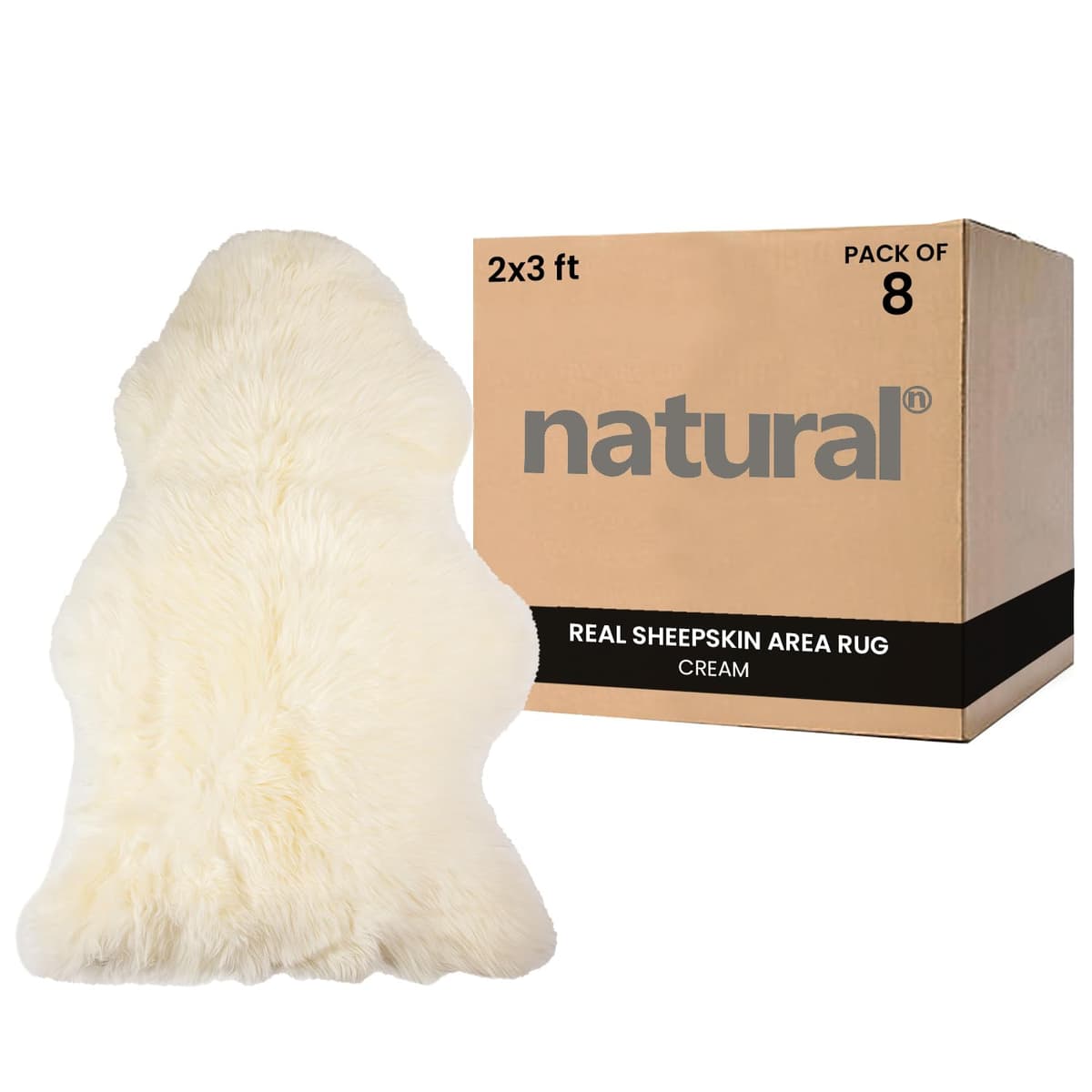 Alfombra Natural de Piel de Oveja 8-Pack 2.5" Pile Hypoalergénica 2x3 ft 676685054920