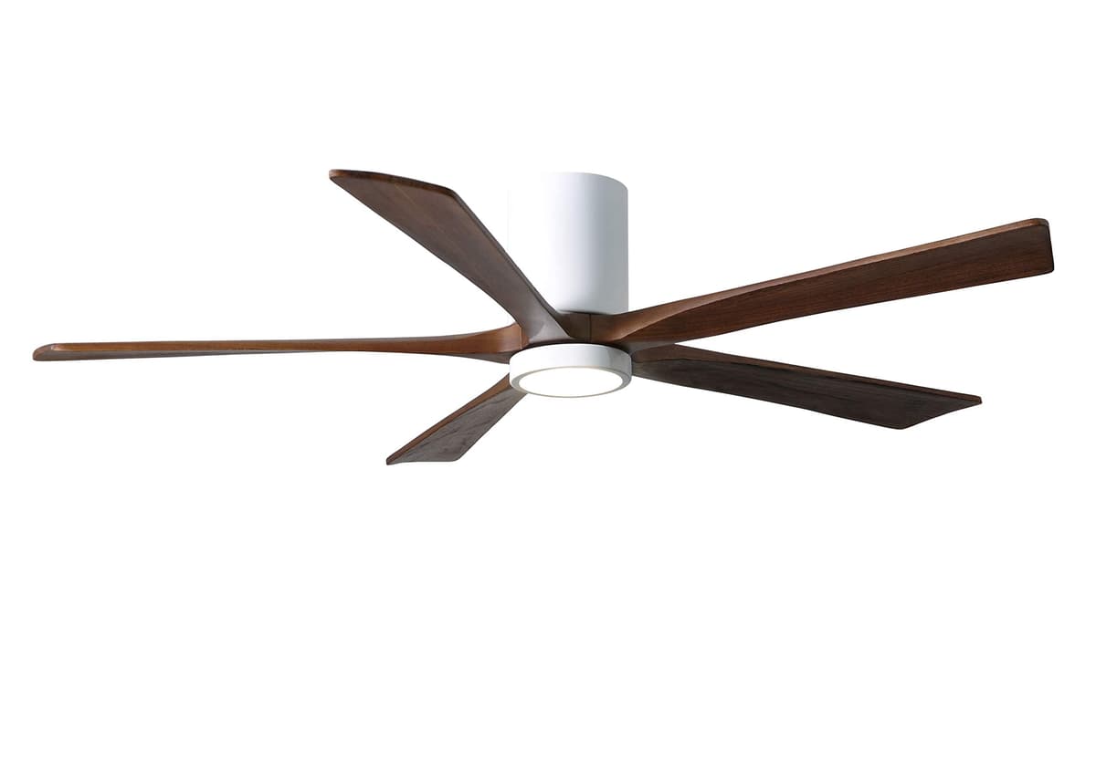 Matthews IR5HLK-WH-WA-60 Irene 60" Hugger con luz LED integrada, motor DC silencioso, control remoto y pared, 5 aspas nogal, Blanco brillante