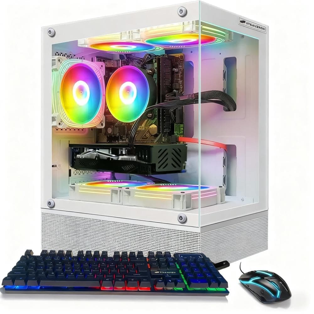 PC de Escritorio para Juegos STGAubron, GeForce RTX 3050 6GB GDDR6, Intel Core i7-6700 hasta 4.0 GHz, 32 GB DDR4, SSD 2 TB, WiFi, BT 5.0, 5 ventiladores RGB, Windows 11 Home, Blanco ABR0722
