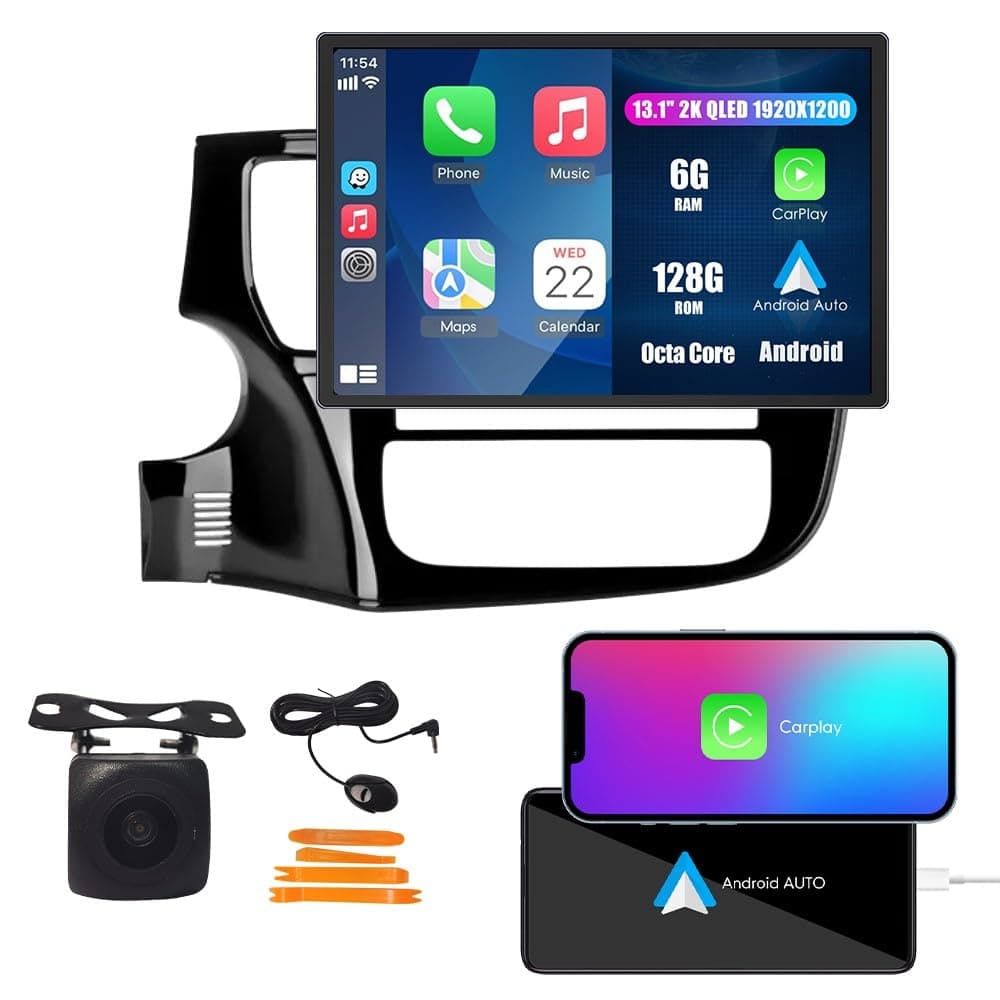 KUNFINE Unidad 13.1" QLED con CarPlay y Android Auto para Mitsubishi Outlander 2013-2021 (LHD) KF-V7487A