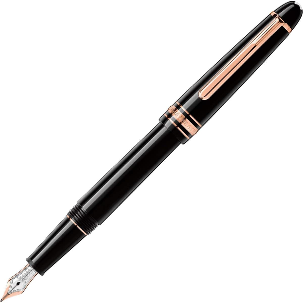 Pluma fuente Montblanc Meisterstück Classic en resina negra con detalles rose gold - punta 14K, tamaño F 4017941744579