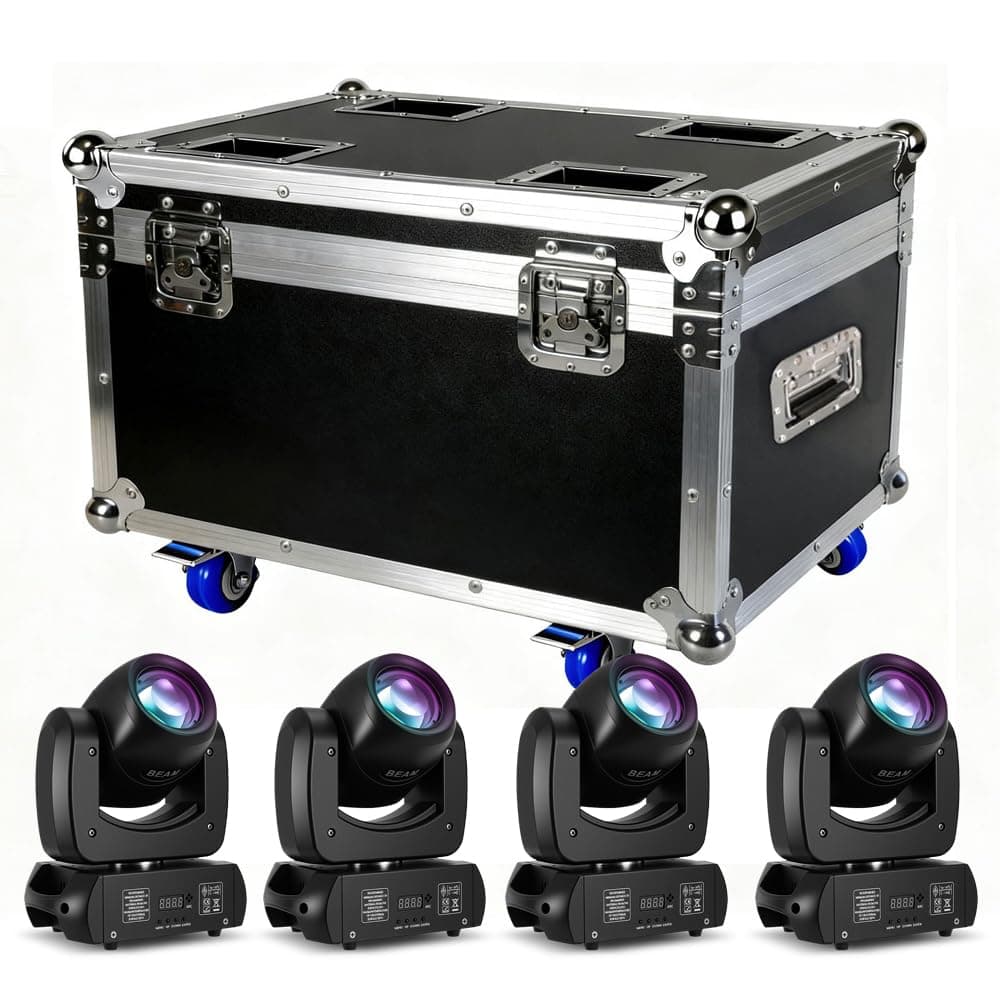 MINGJIE 120W Moving Head DJ Lights 4 Unidades con Flight Case, 8 Gobos, 8 Colores y Prisma