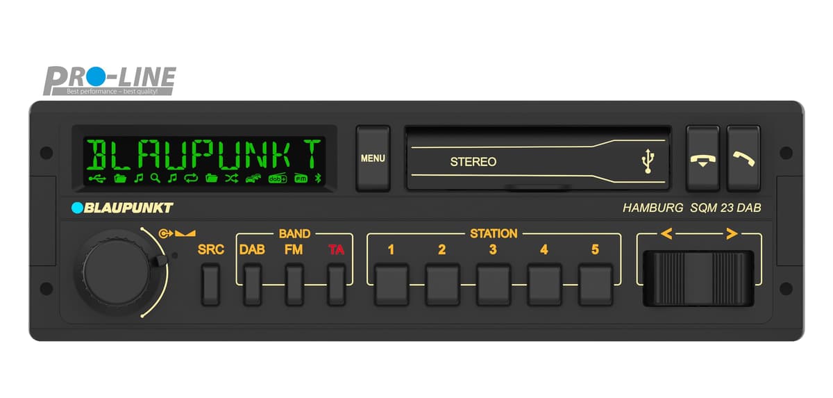 Blaupunkt Hamburg SQM 23 DAB Radio Retro para Auto: Diseño de los 80 con Tecnología Moderna, DAB+, Bluetooth y Soporte USB 2001023000000