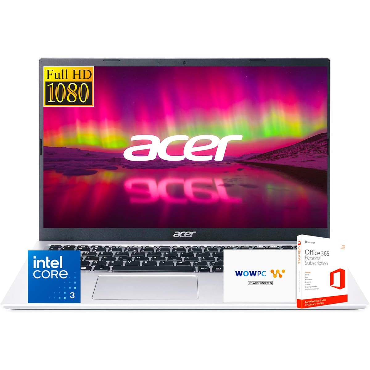 Acer Aspire Go 15 Slim Premium Laptop | Pantalla Full HD de 15.6” | Potente Intel Core 3 N355 de 8 núcleos | 16GB RAM | 512GB SSD | Copilot AI Ready | Microsoft Office | HDMI | Wi-Fi 6 | Windows 11 | WOWPC USB
