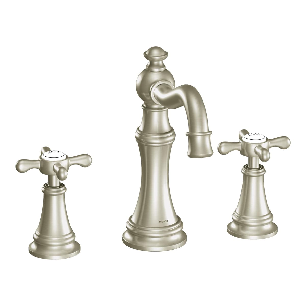 Moen TS42114BN Weymouth grifo de baño widespread de dos manijas cruz, níquel cepillado
