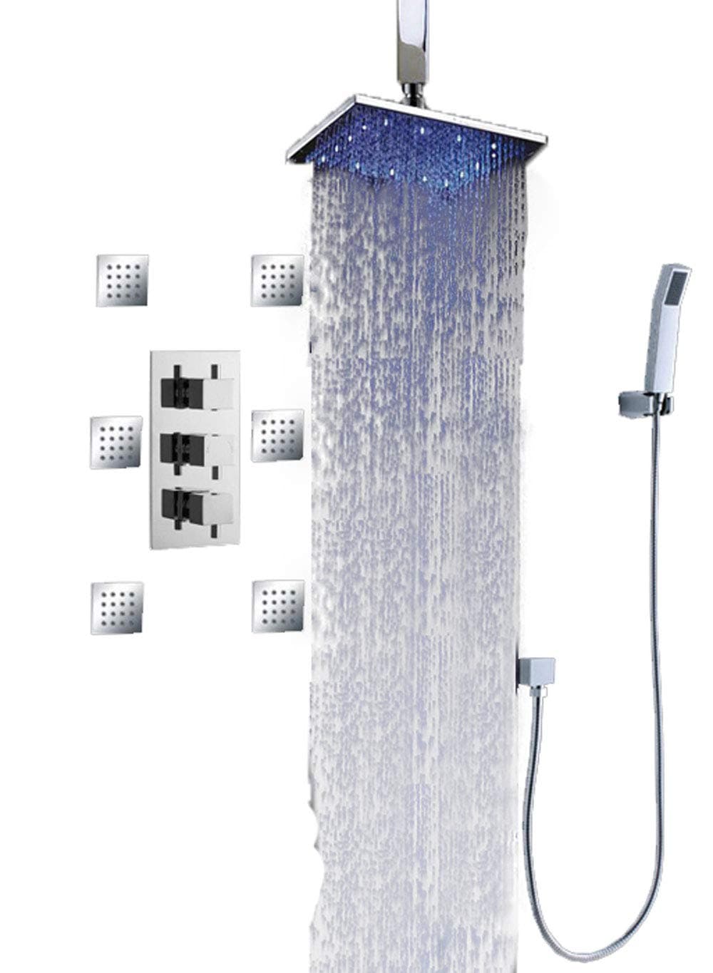 Set de ducha Cascada con regadera LED 8" (montaje en techo, níquel cepillado) CSLED0522C-XXXX