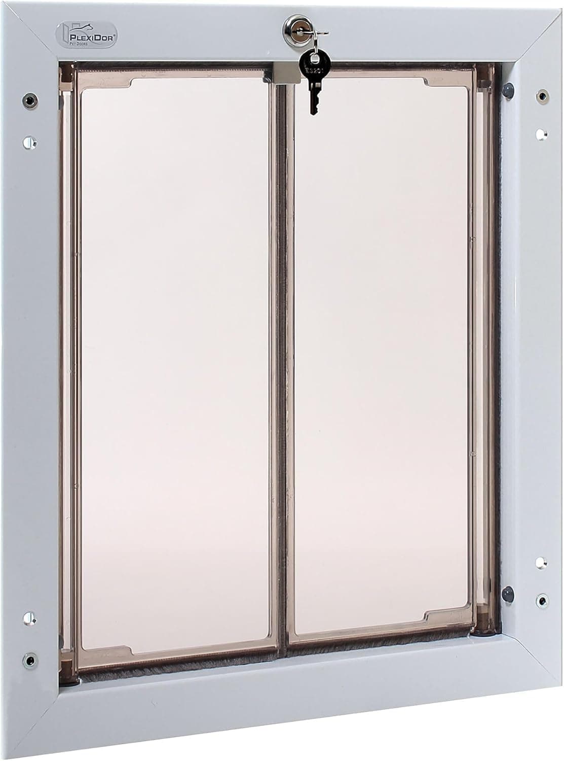 Plexidor Performance Door Mount Pet Doors - con Cerradura y Llave - Eficiente Energéticamente, Dos Paneles - Blanco PD DOOR LG WH