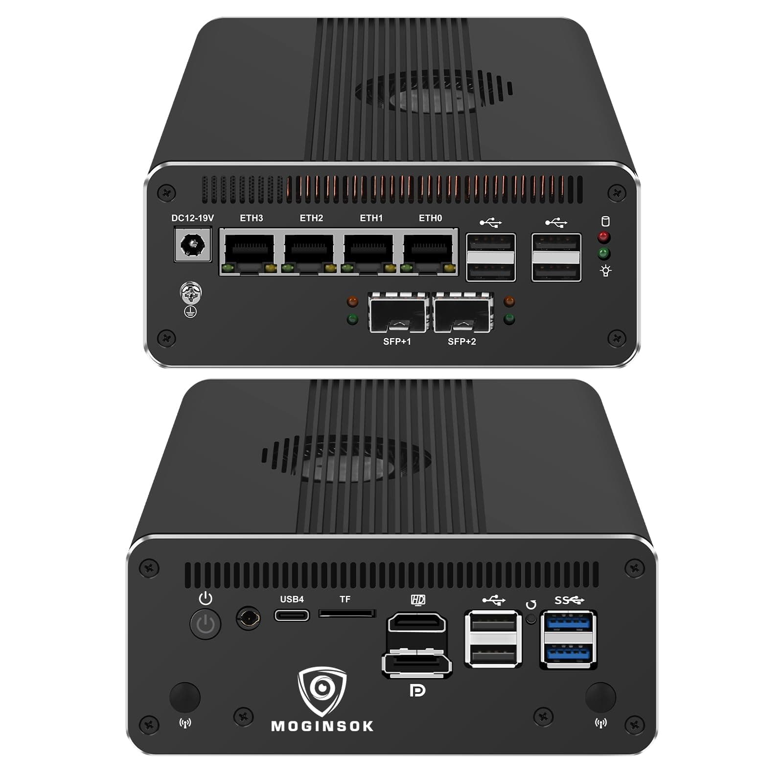 MOGINSOK MGNAS14 Mini PC/Router Firewall 10GbE con Intel Core Ultra 7 155H, 2x SFP+ 64GB RAM y 2TB SSD