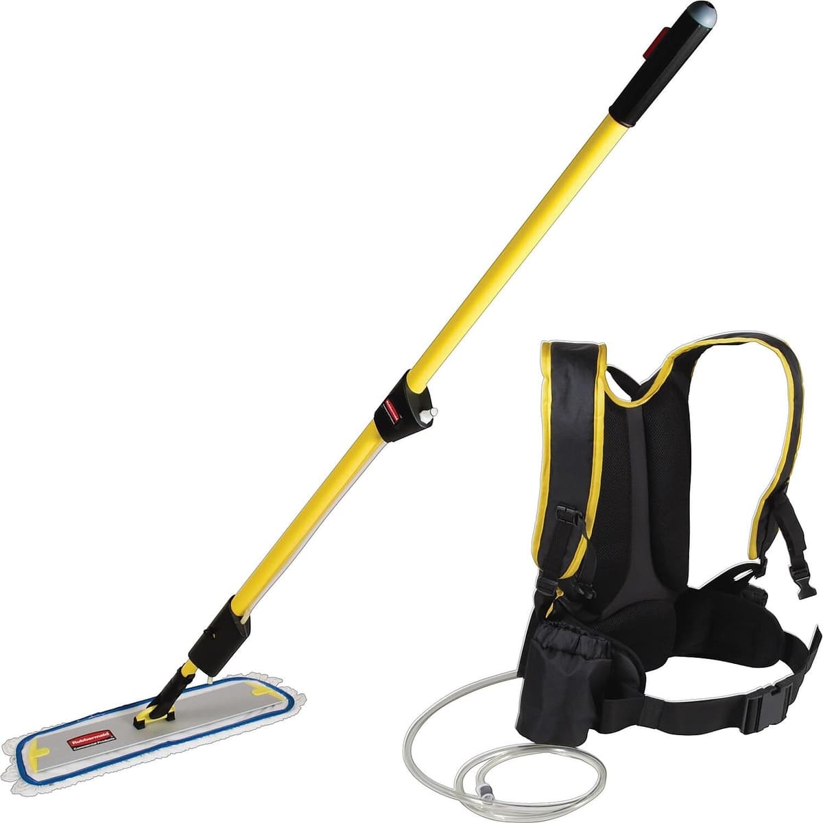 Rubbermaid FLOW Kit de acabado con mop plat 18" y mochila 1.5 galón, amarillo FGQ97900YL00