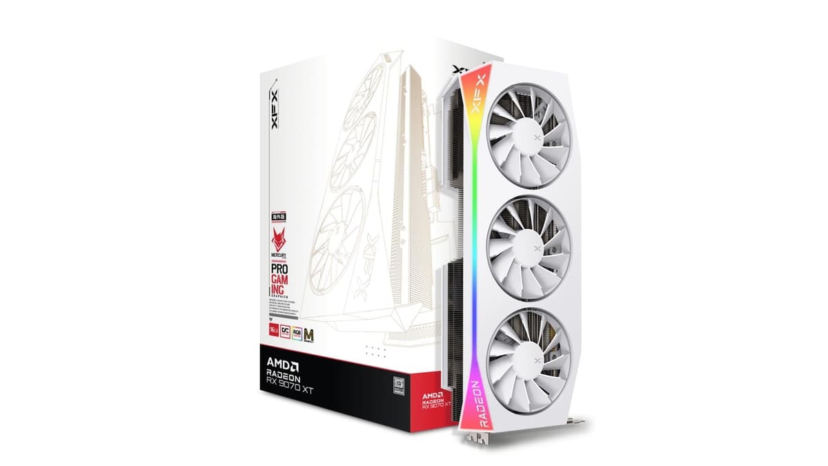 XFX Mercury AMD Radeon RX 9070XT OC Magnetic Air Edición Blanca con RGB 16GB GDDR6 HDMI 3xDP, AMD RDNA 4 RX-97TMARGW9