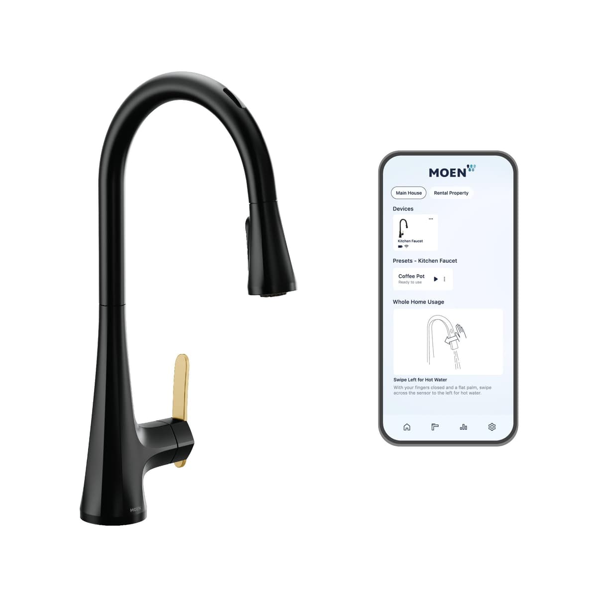 Moen Sinema S7235EV2BL Grifo inteligente con control por voz y movimiento, Matte Black