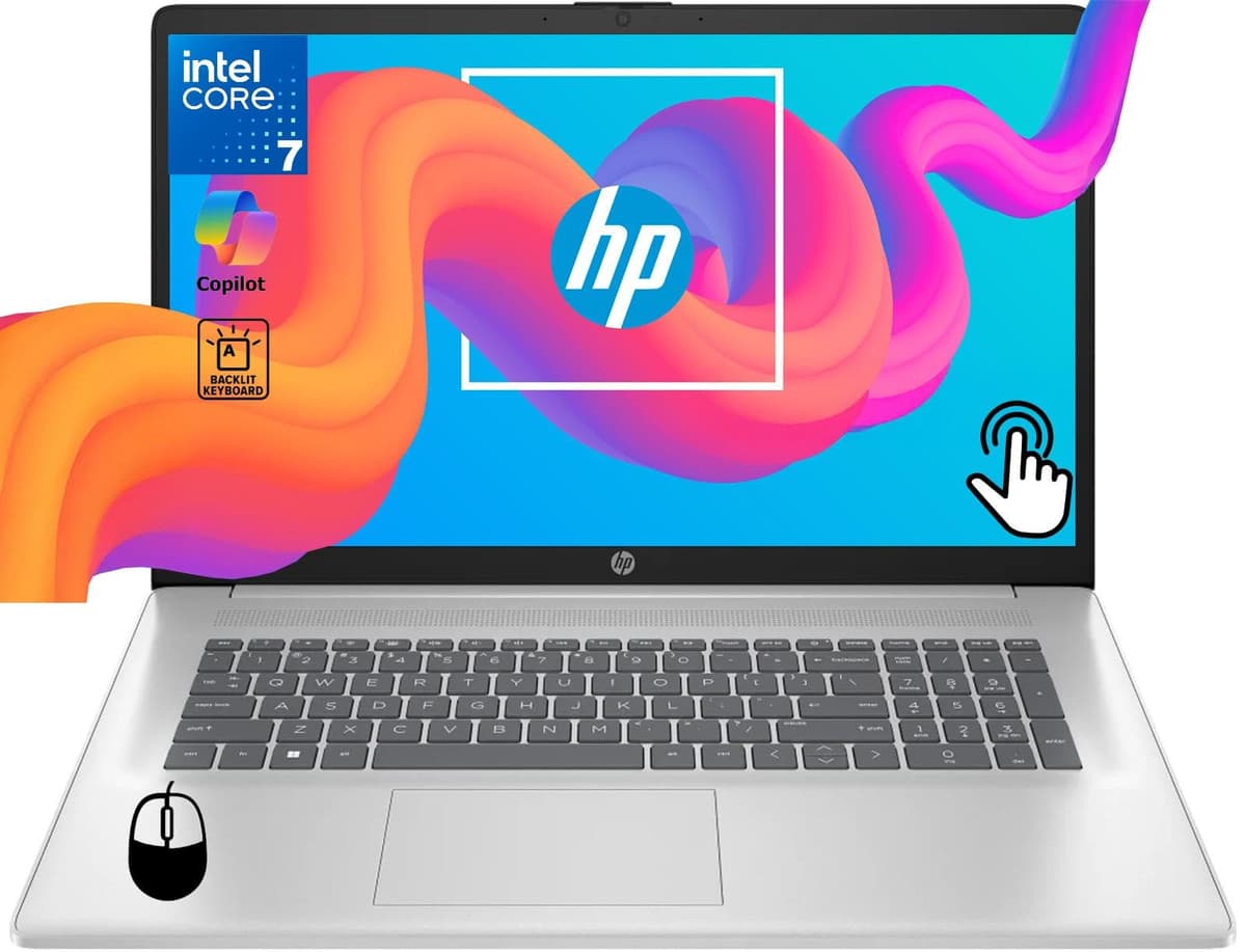 HP 17.3" Business Touchscreen, Core 7-150U (10 núcleos hasta 5.4 GHz), 64GB RAM, 2TB SSD, Touch HD+, Windows 11 Pro + Office HP 17 touchscreen Laptop
