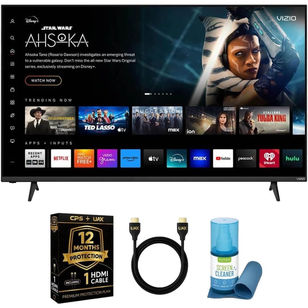 Combo televisor inteligente Vizio 43 pulgadas 4K UHD LED - Dolby Vision, HDR10+, VRR, Bluetooth, compatible con Alexa, control por voz con cable HDMI UAX, protección CPS por 12 meses y limpiador de pantalla con paño de microfibra. V4K43MKIT2