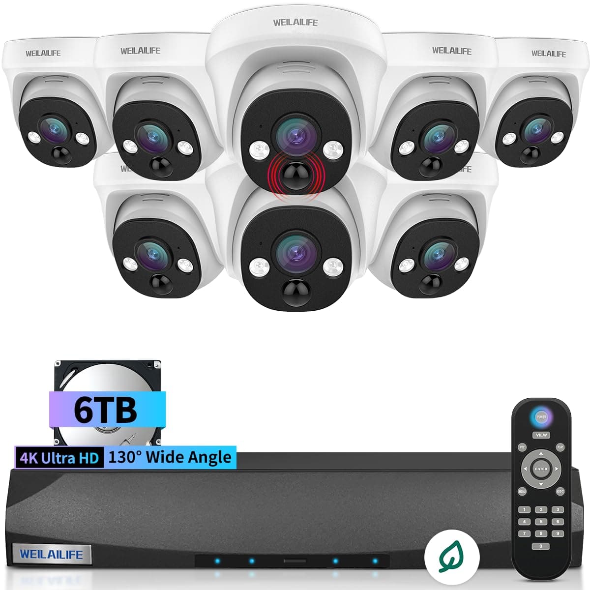 WEILAILIFE 【Audio bidireccional y ángulo amplio de 130°】 Sistema de cámaras de seguridad cableadas, cámaras IP POE para exteriores, sistemas de videovigilancia para el hogar WL-03BP8MP02